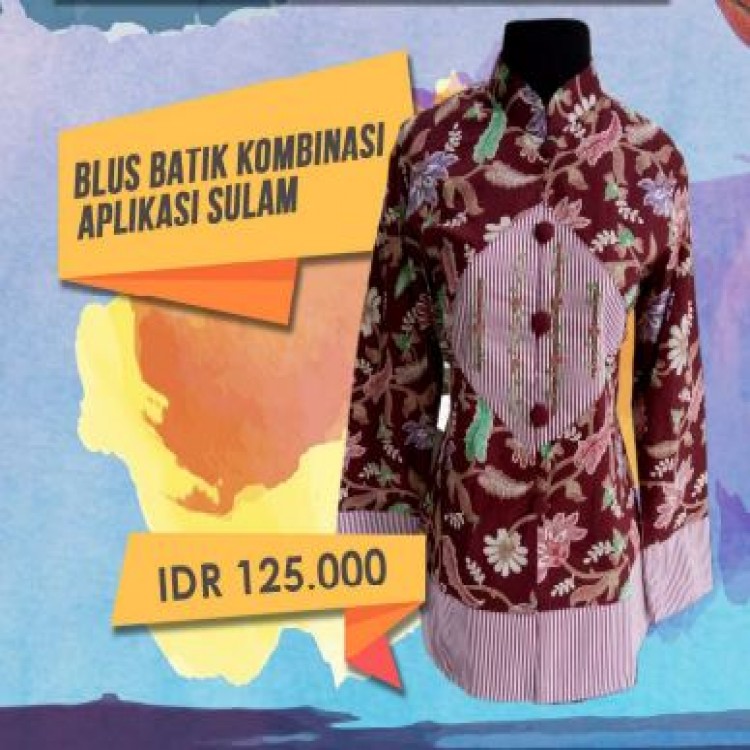Blus Batik Kombinasi Aplikasi Sulam